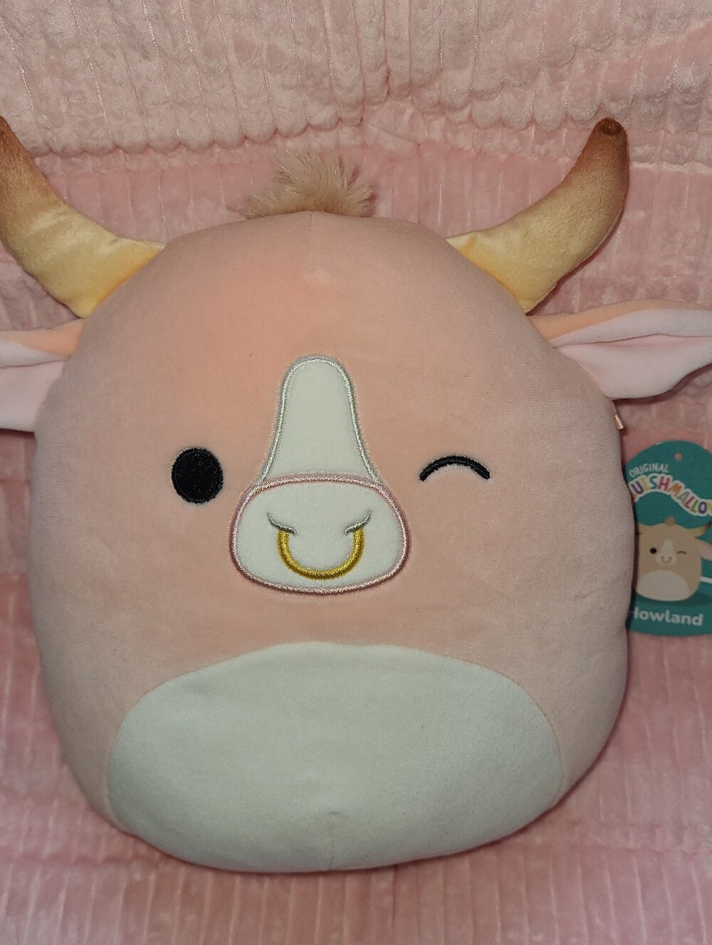 Howland Winking Bull Cow Squishmalllow 8" Peach Color